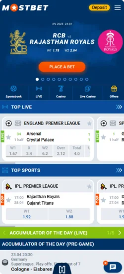 App main page Mostbet